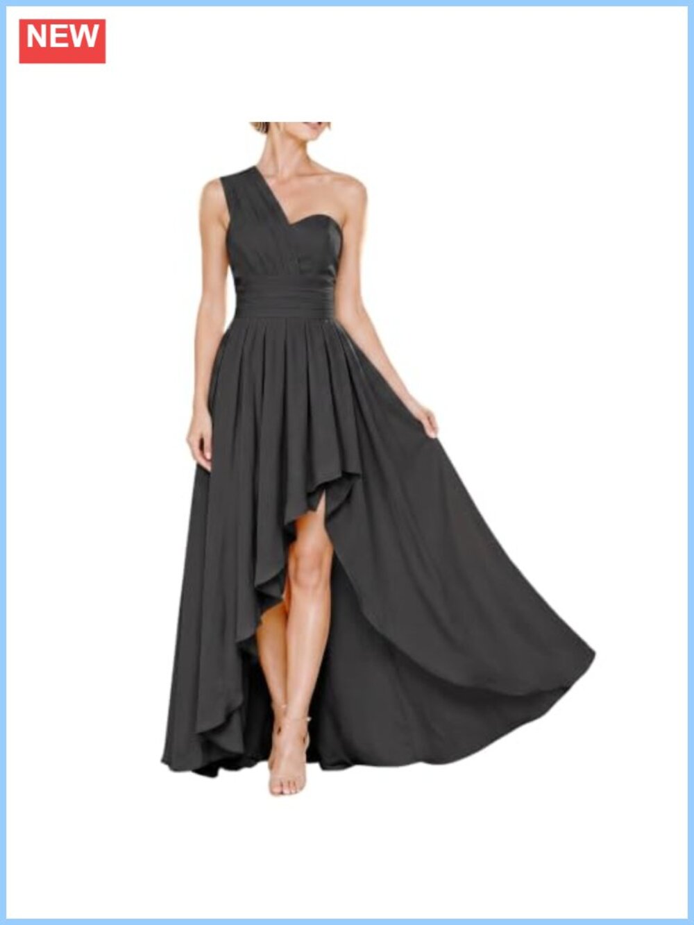 One-Shoulder Maxi A-Line Formal Evening Gown High-Low Hem Wedding Guest Dress